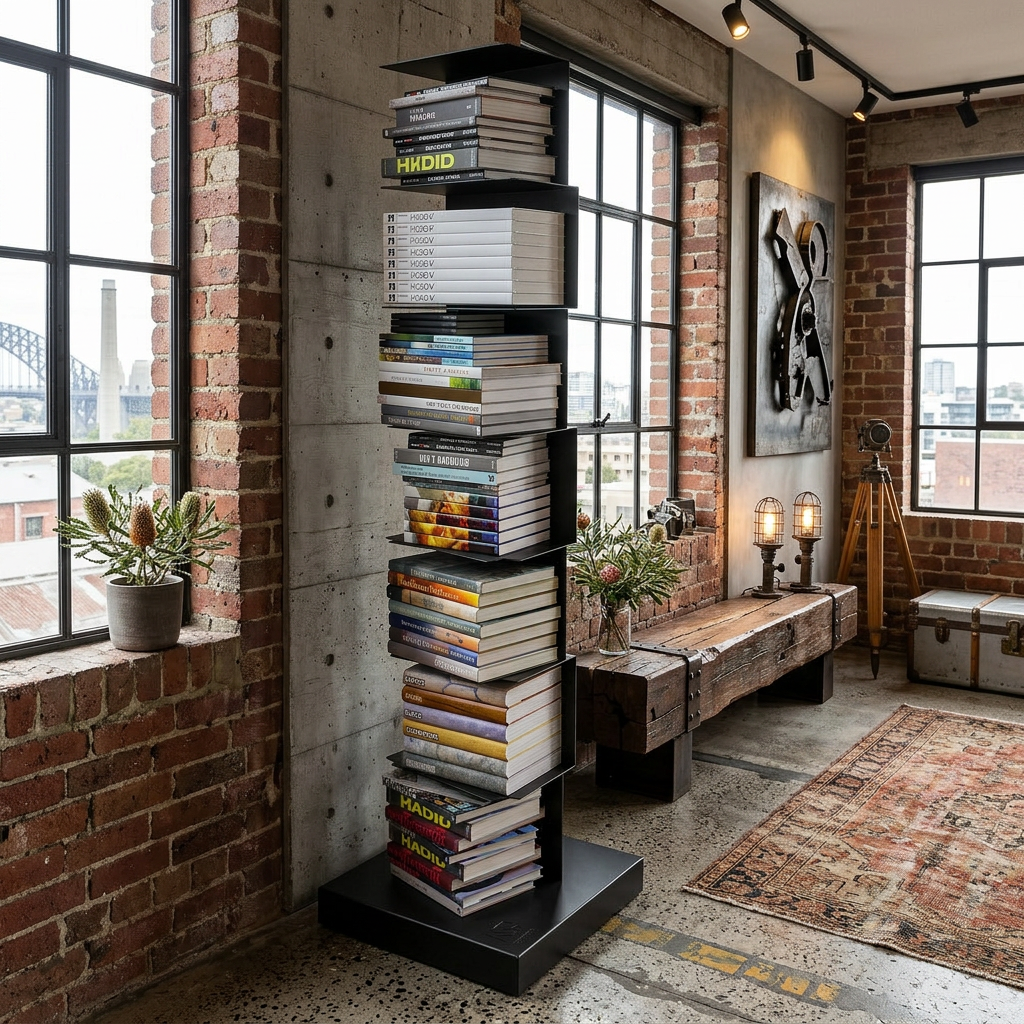 Verticale Metalen Boekenrek met Zwevende Legplanken