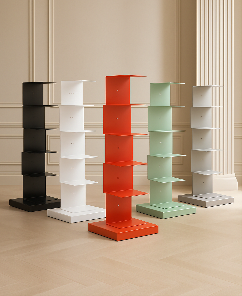 Verticale Metalen Boekenrek met Zwevende Legplanken