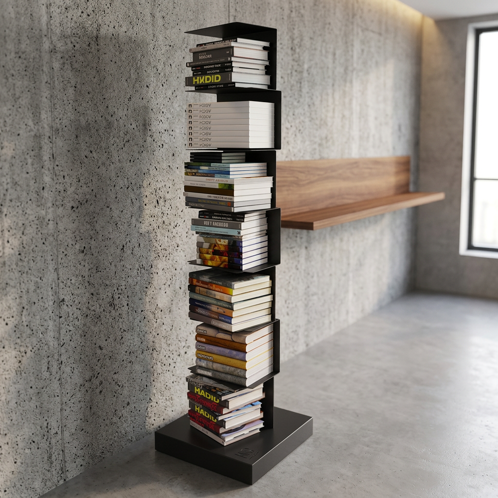 Verticale Metalen Boekenrek met Zwevende Legplanken