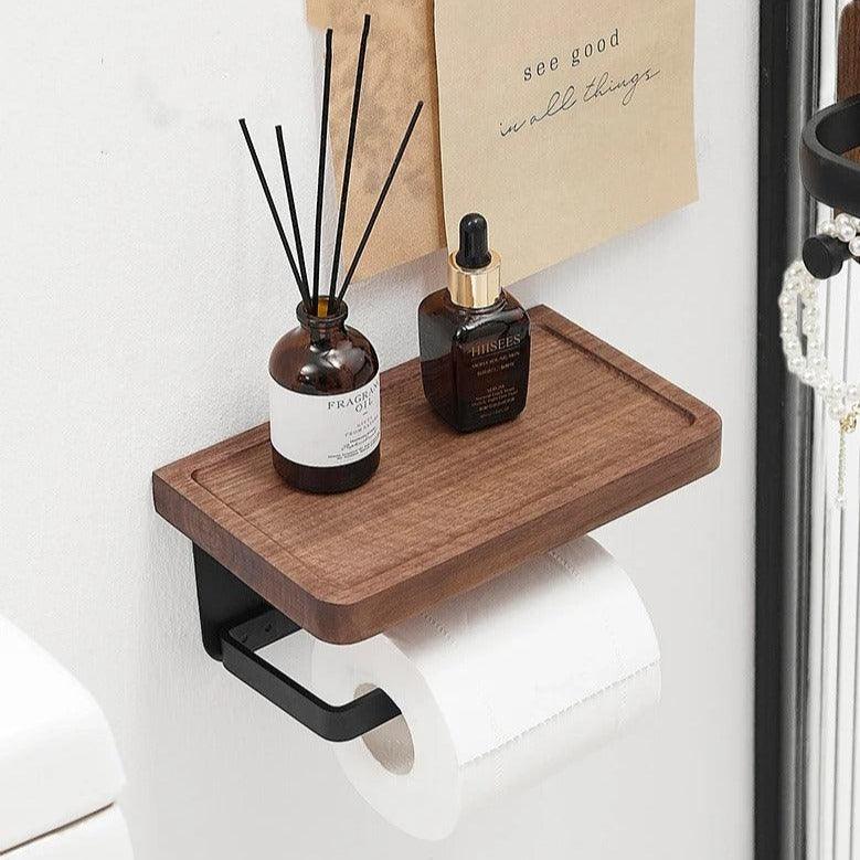 Houten Wandhouder met Ledge en Metaalaccenten