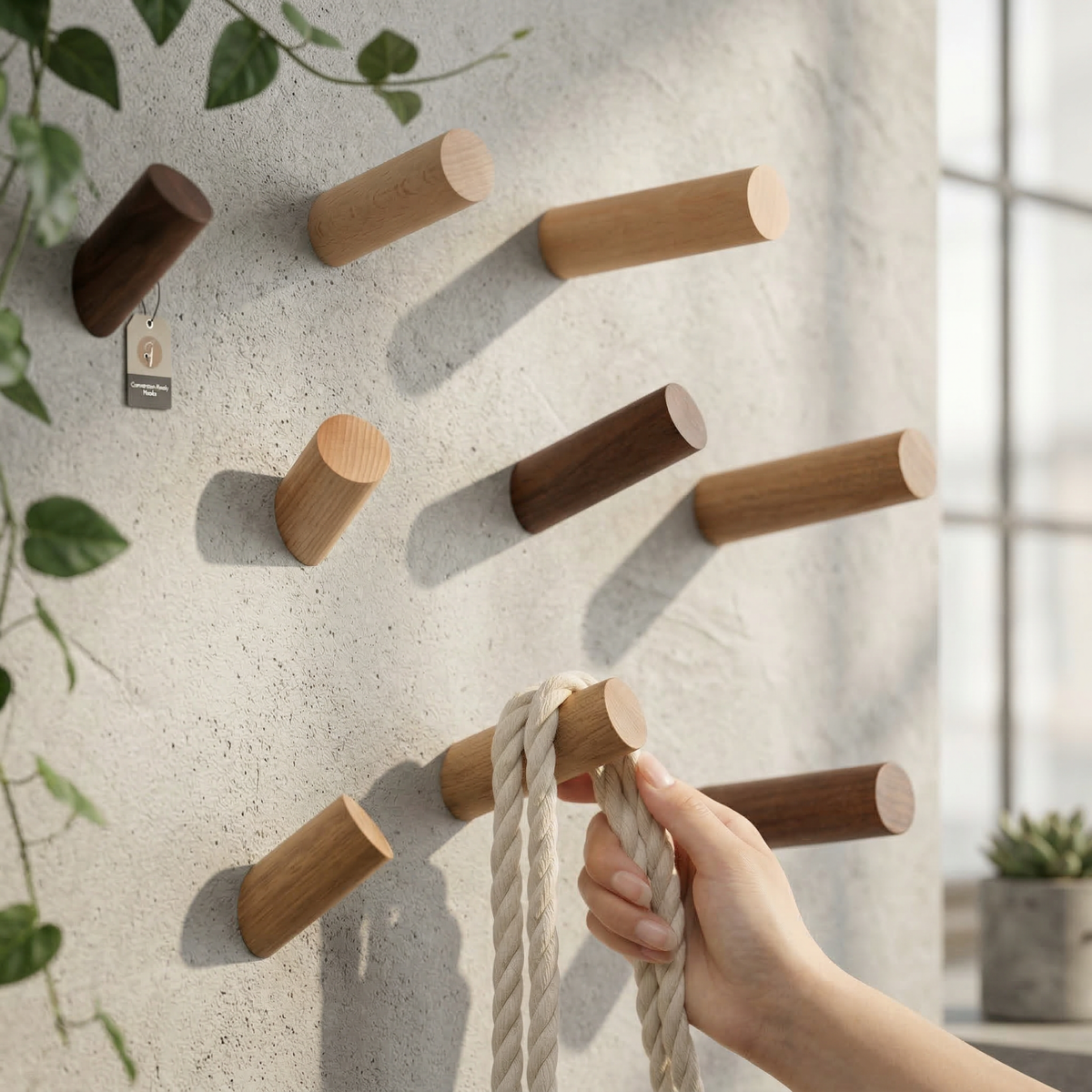 Houten Wandhaak met Schuine Vorm en Sculpturale Uitstraling