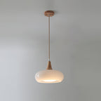 Glazen Hanglamp met Houten Accent en Zachte Lichtspreiding