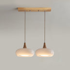Glazen Hanglamp met Houten Accent en Zachte Lichtspreiding