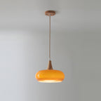 Glazen Hanglamp met Houten Accent en Zachte Lichtspreiding