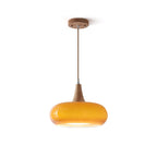 Glazen Hanglamp met Houten Accent en Zachte Lichtspreiding