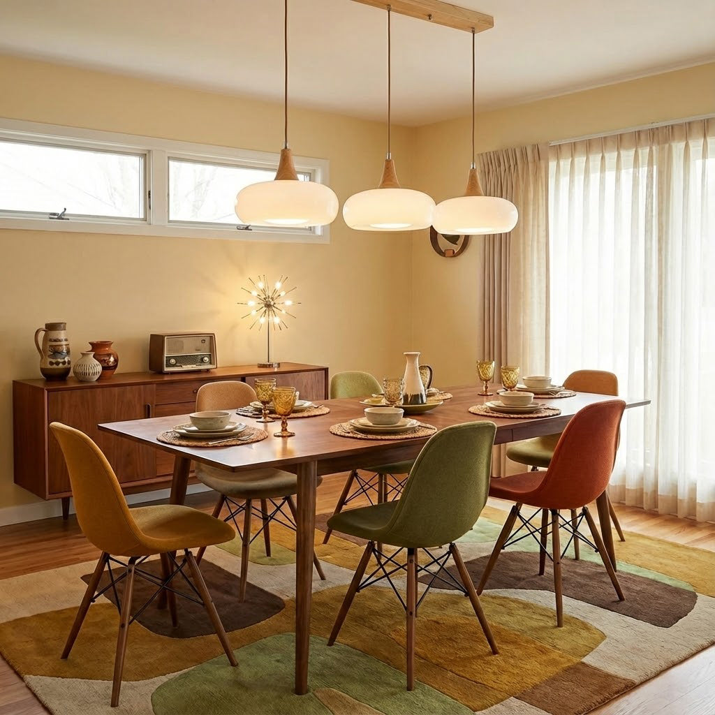 Glazen Hanglamp met Houten Accent en Zachte Lichtspreiding