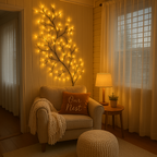 LED‑Slingertak met Warm Licht en Natuurlijke Sfeeraccenten