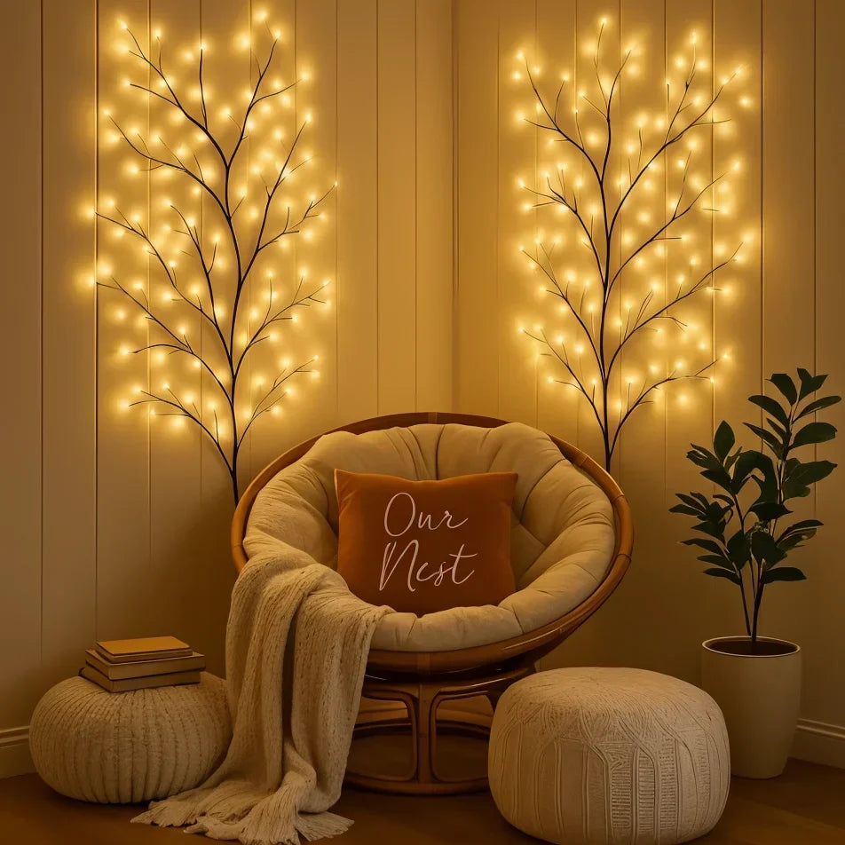 LED‑Slingertak met Warm Licht en Natuurlijke Sfeeraccenten