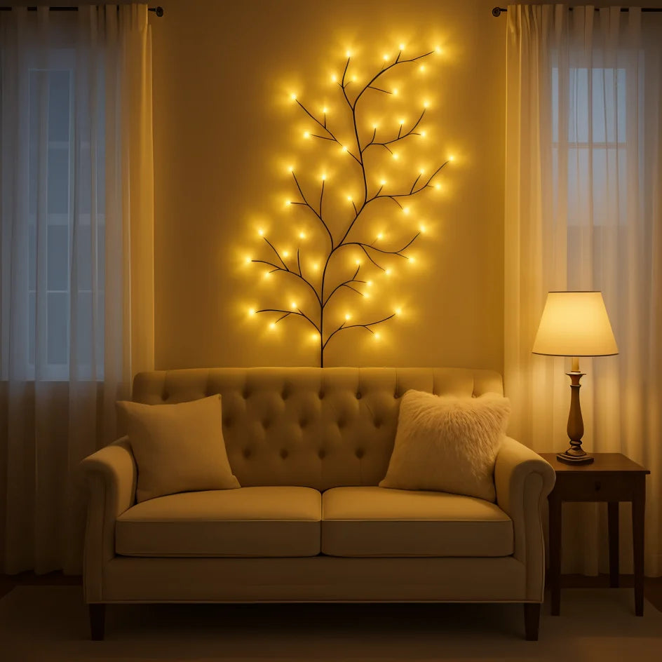 LED‑Slingertak met Warm Licht en Natuurlijke Sfeeraccenten