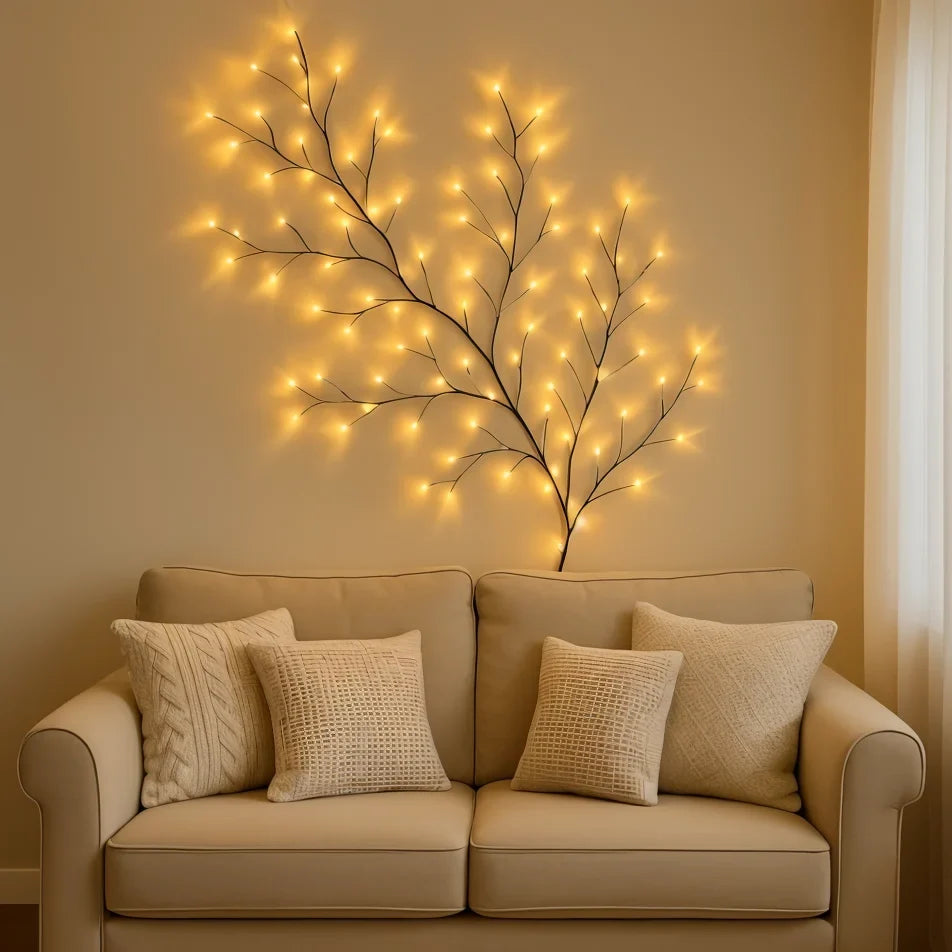 LED‑Slingertak met Warm Licht en Natuurlijke Sfeeraccenten