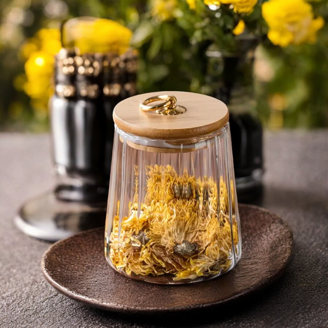 Theebewaarpot Van Borosilicaatglas Met Houten Deksel En Luchtdichte Afwerking