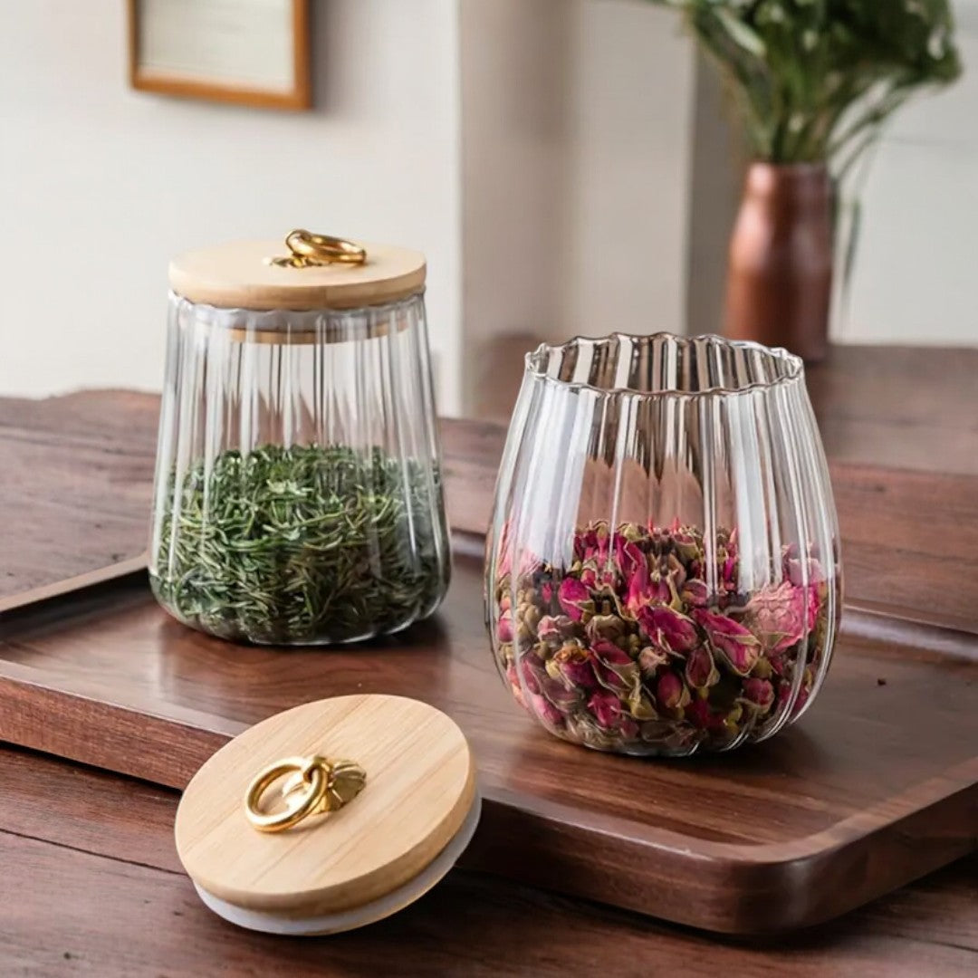 Theebewaarpot Van Borosilicaatglas Met Houten Deksel En Luchtdichte Afwerking