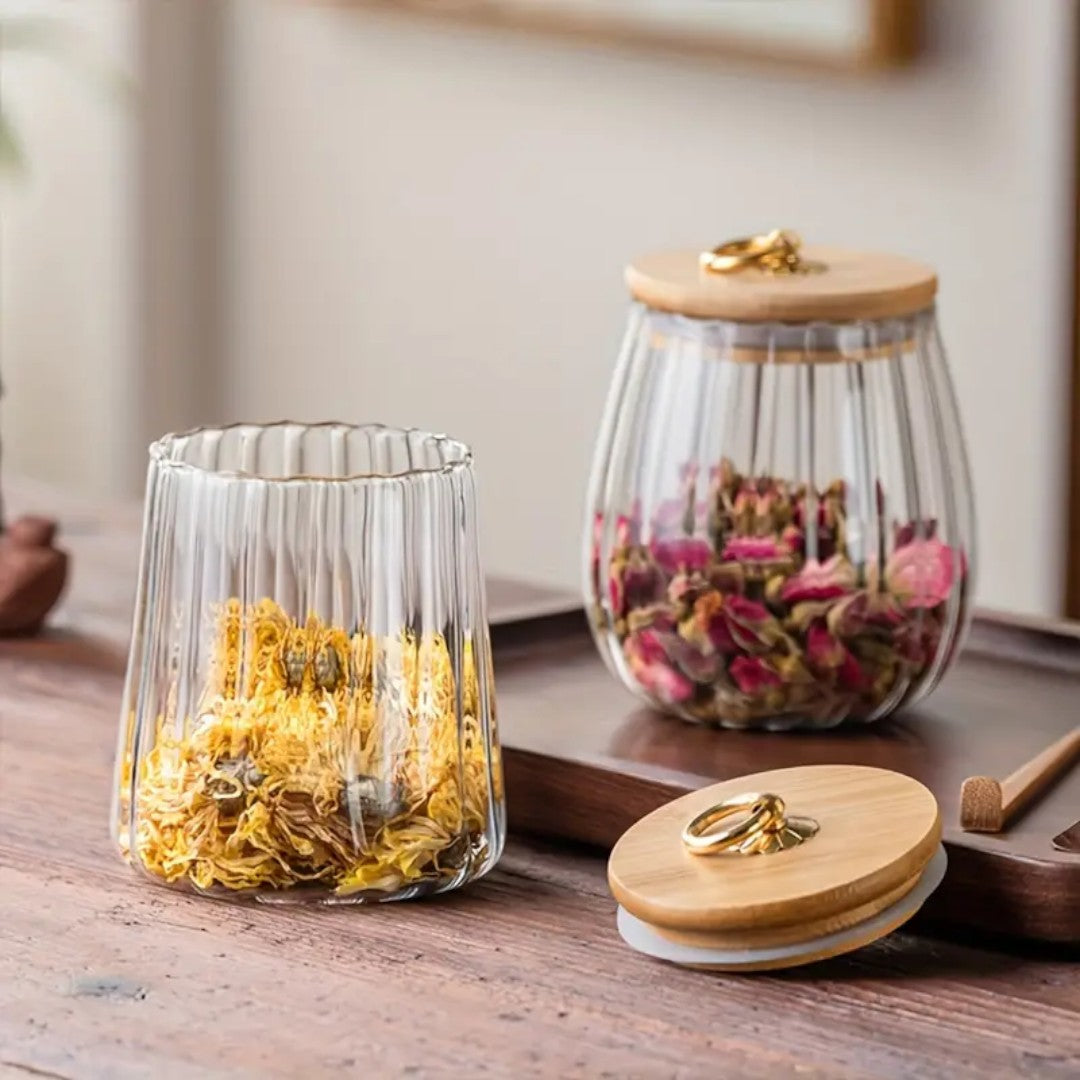 Theebewaarpot Van Borosilicaatglas Met Houten Deksel En Luchtdichte Afwerking