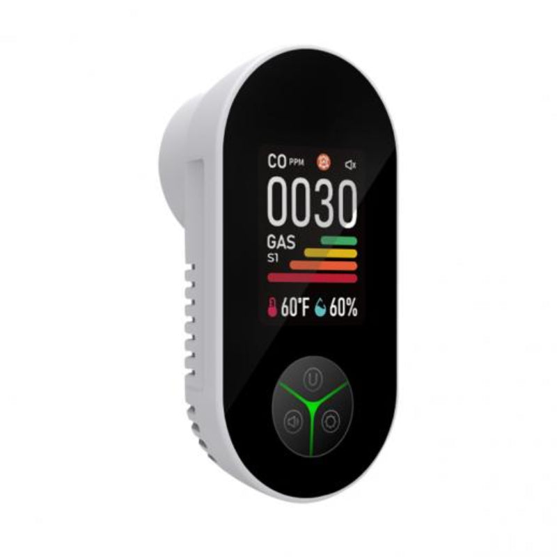 Plug‑in Koolmonoxidemelder met Temperatuur‑ en Vochtweergave