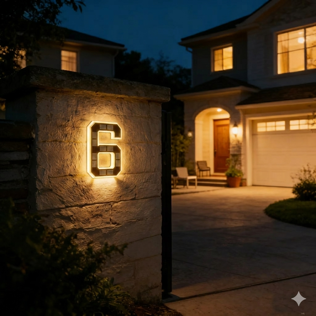 Verlicht Huisnummerbord met Zonne‑energie en Automatische LED‑inschakeling