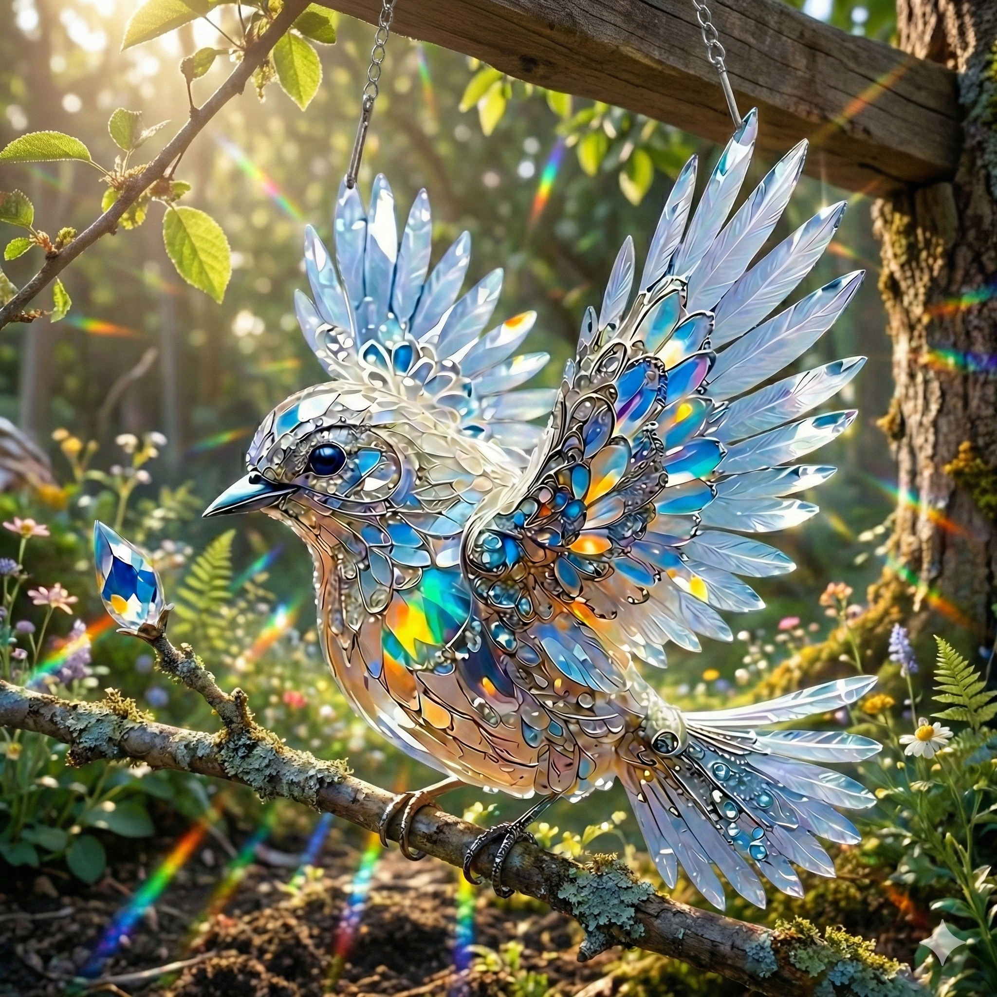 Handgemaakt Glazen Vogelbeeld met Lichtreflectie