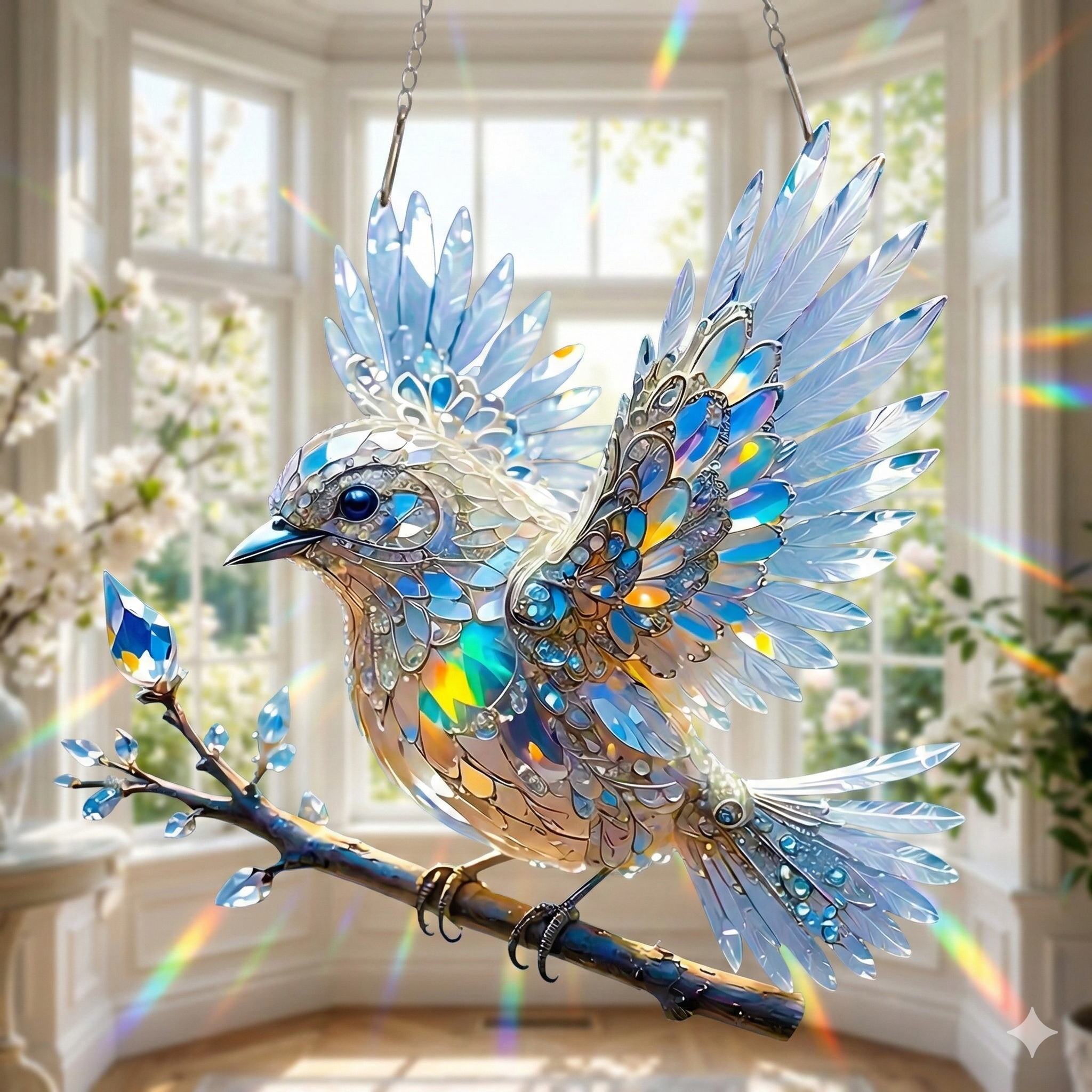Handgemaakt Glazen Vogelbeeld met Lichtreflectie