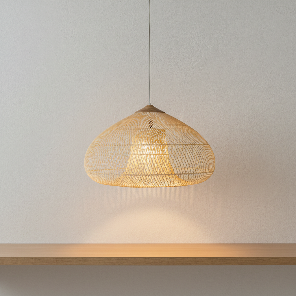 Rieten Hanglamp Met Handgevlochten Kap En Zachte Natuurlijke Lichtspreiding