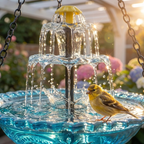Vogelbad van Glas met Hangketting en Zonnefontein voor Tuin en Terras