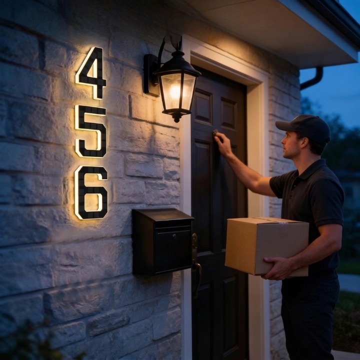 Verlicht Huisnummerbord met Zonne‑energie en Automatische LED‑inschakeling