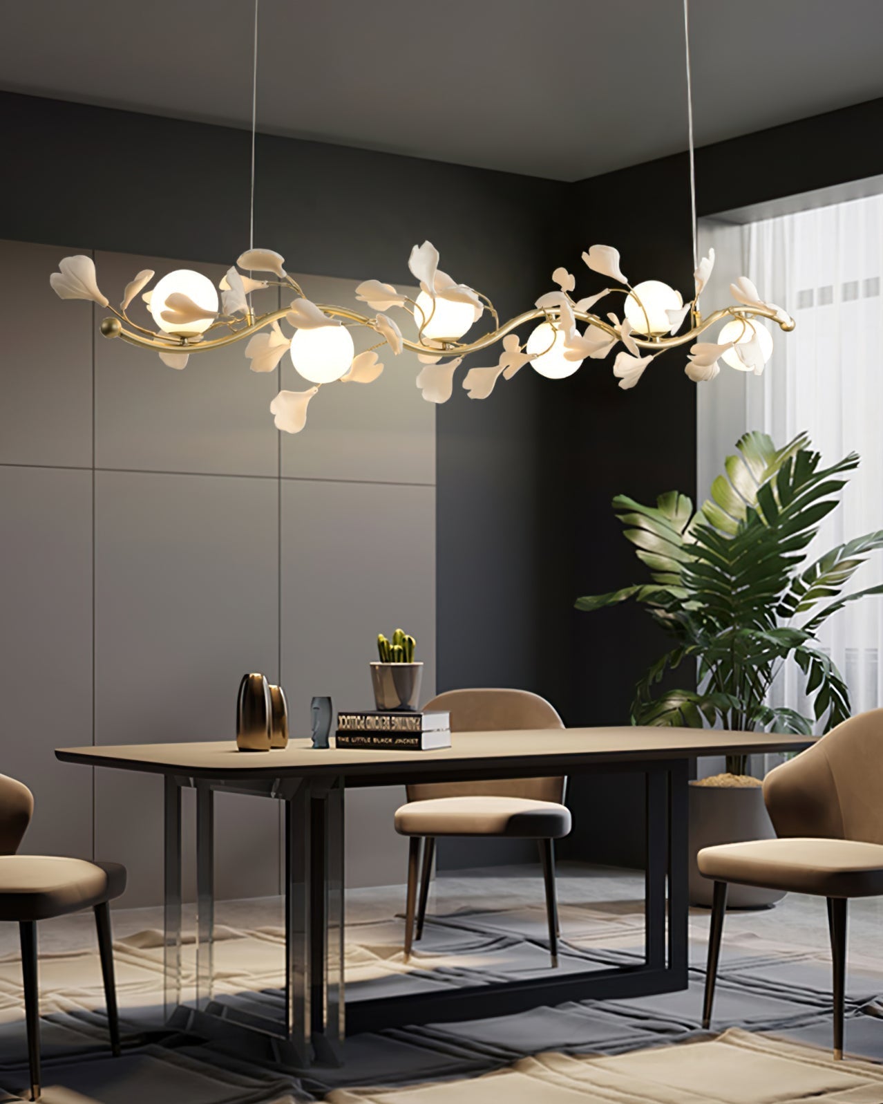 Lunaris Gingko Chandelier Met Sculpturale Glaselementen Voor Moderne Interieurs