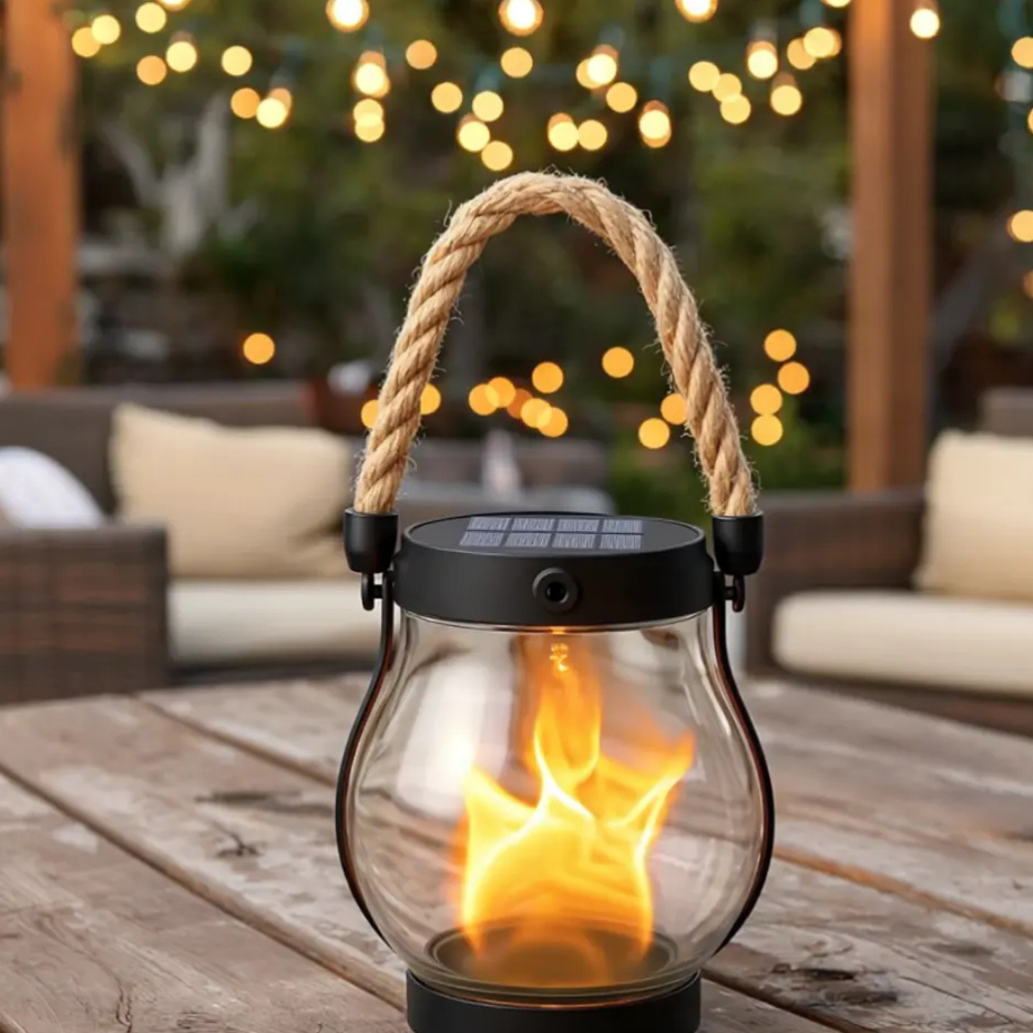 Solar Buitenlantaarn met Vlam‑Effect voor Hangende Buitenverlichting