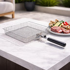 Roestvrijstalen Grillmand met Opklapbaar Rooster voor Barbecue en Grill