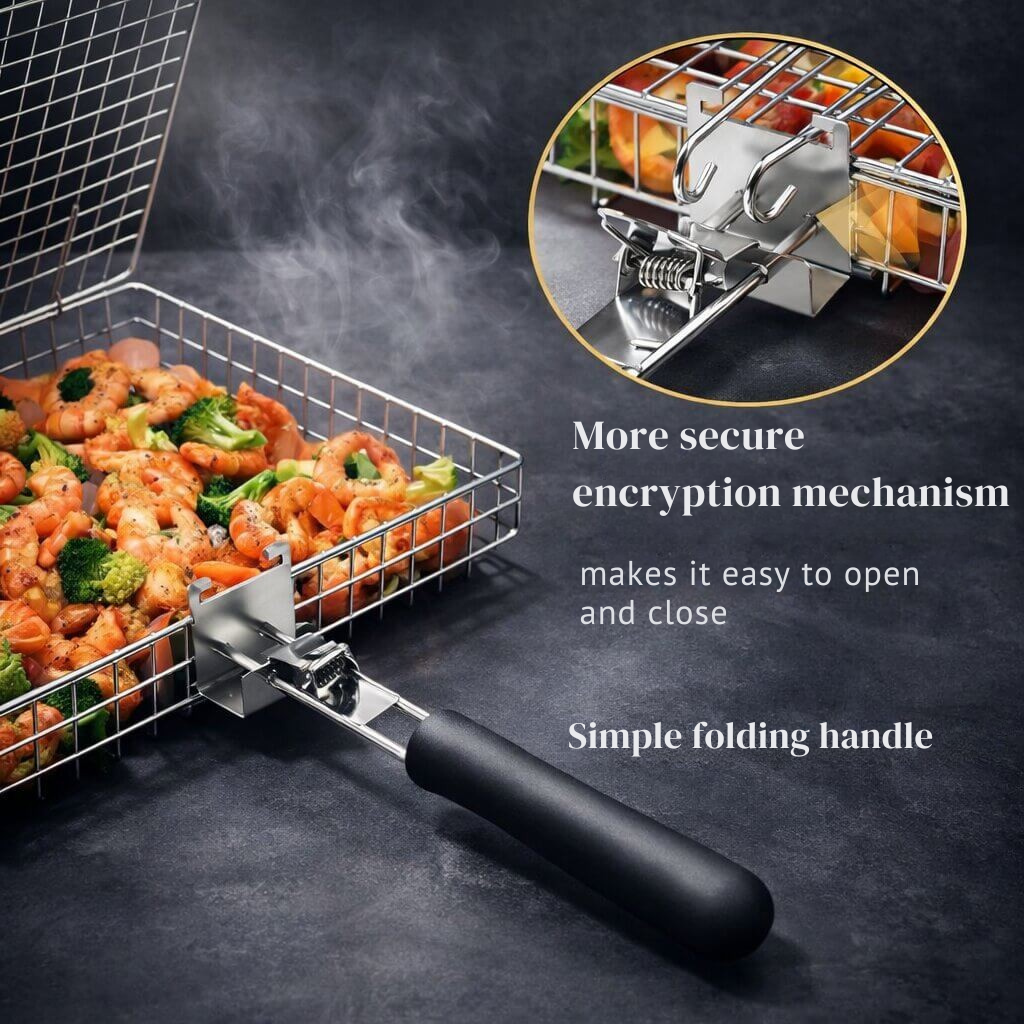 Roestvrijstalen Grillmand met Opklapbaar Rooster voor Barbecue en Grill