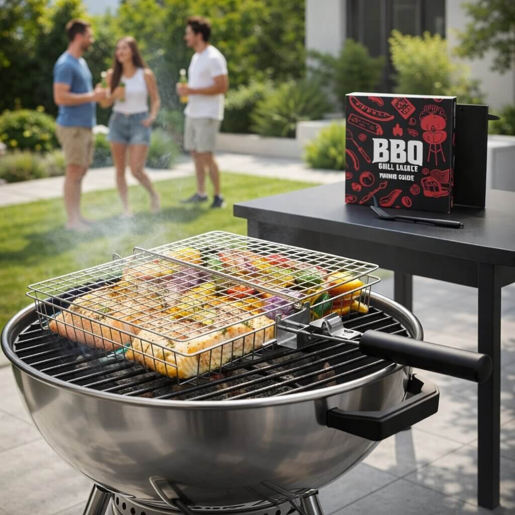 Roestvrijstalen Grillmand met Opklapbaar Rooster voor Barbecue en Grill