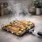 Roestvrijstalen Grillmand met Opklapbaar Rooster voor Barbecue en Grill