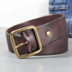Leren Riem met Massieve Messing Gesp en Tijdloze Afwerking