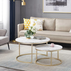 Set ronde tafels – wit marmer met gouden accenten voor een moderne woonkamerinrichting