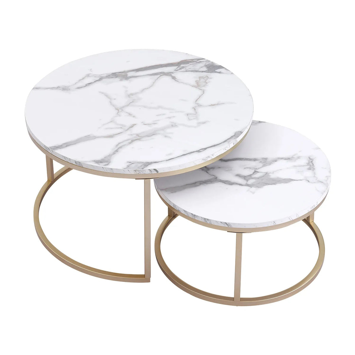Set ronde tafels – wit marmer met gouden accenten voor een moderne woonkamerinrichting