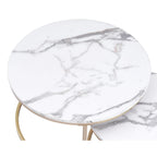 Set ronde tafels – wit marmer met gouden accenten voor een moderne woonkamerinrichting