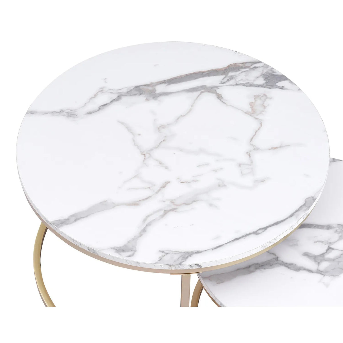 Set ronde tafels – wit marmer met gouden accenten voor een moderne woonkamerinrichting