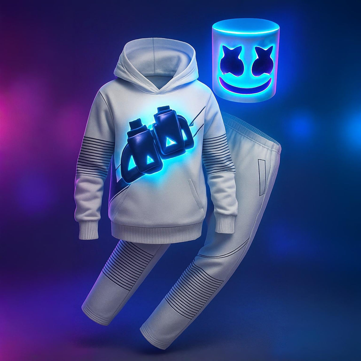 Dj Kostuum met Led Helm en Comfortabele Hoodie‑Set voor Feest en Festival