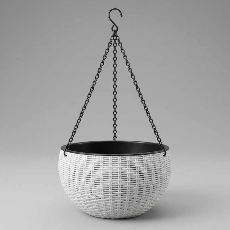 Hangplanter met Gevlochten Buitenlaag en Lichtgewicht Ophangconstructie