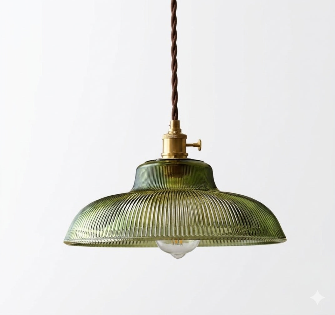 Vintage Hanglamp Met Geribbelde Glazen Kap Voor Sfeervolle Verlichting