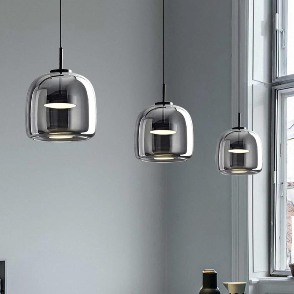 Hanglamp met afgeronde glazen kap uitvoering