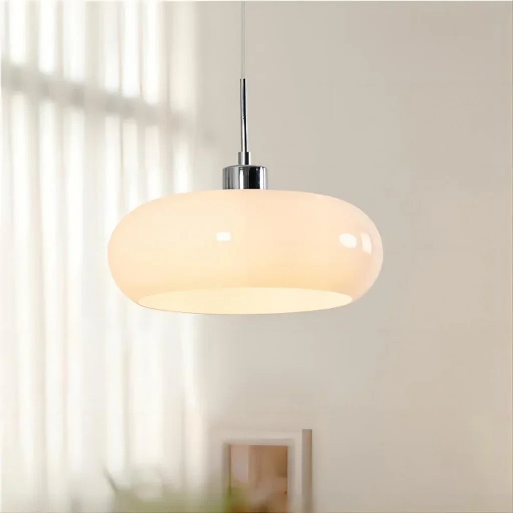 Hanglamp met cilindrische glazen kap ontwerp