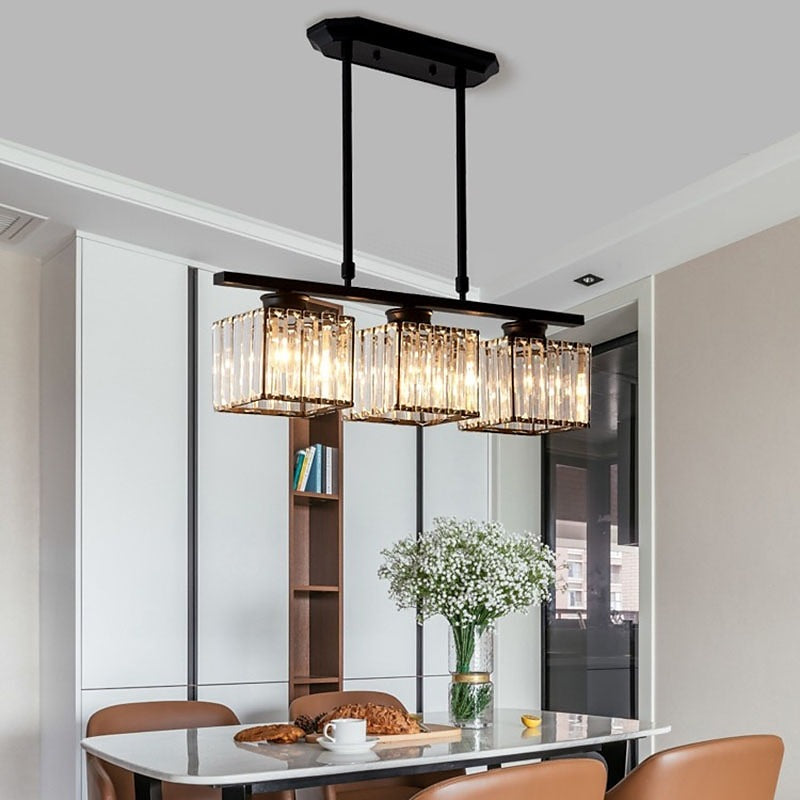 Hanglamp met glazen rechthoekige kap ontwerp