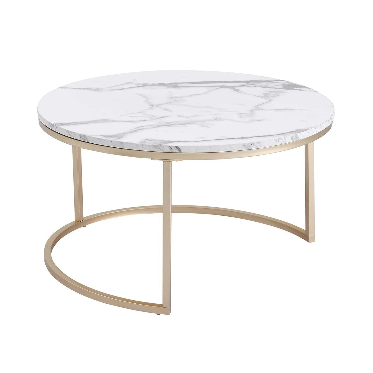 Set ronde tafels – wit marmer met gouden accenten voor een moderne woonkamerinrichting