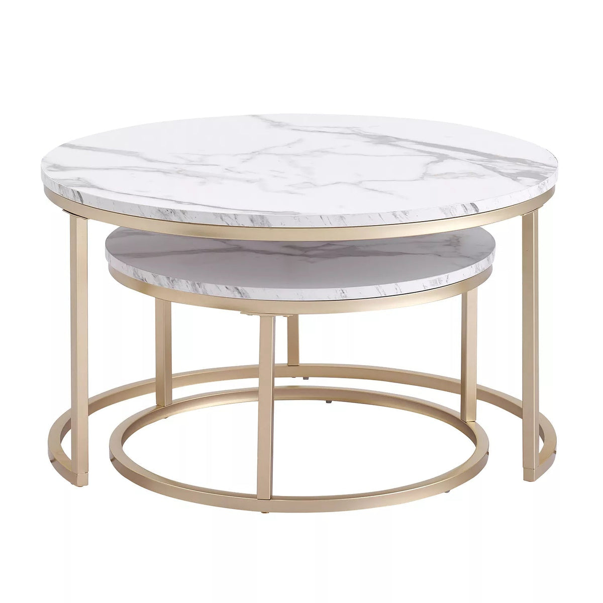 Set ronde tafels – wit marmer met gouden accenten voor een moderne woonkamerinrichting