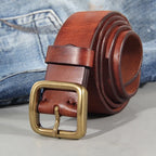 Leren Riem met Massieve Messing Gesp en Tijdloze Afwerking