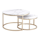 Set ronde tafels – wit marmer met gouden accenten voor een moderne woonkamerinrichting