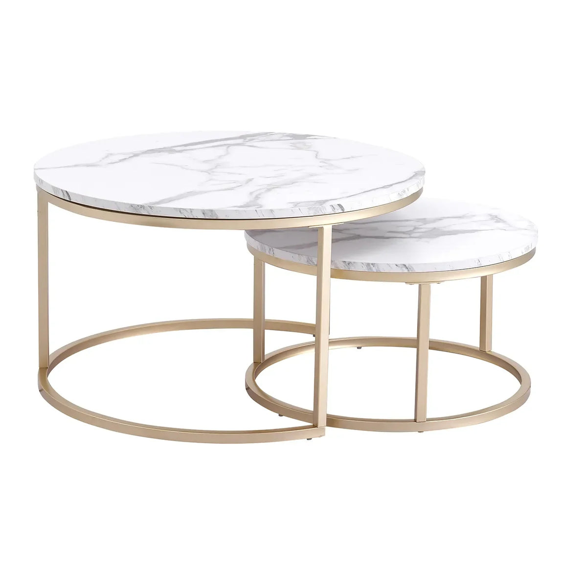 Set ronde tafels – wit marmer met gouden accenten voor een moderne woonkamerinrichting