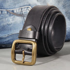 Leren Riem met Massieve Messing Gesp en Tijdloze Afwerking