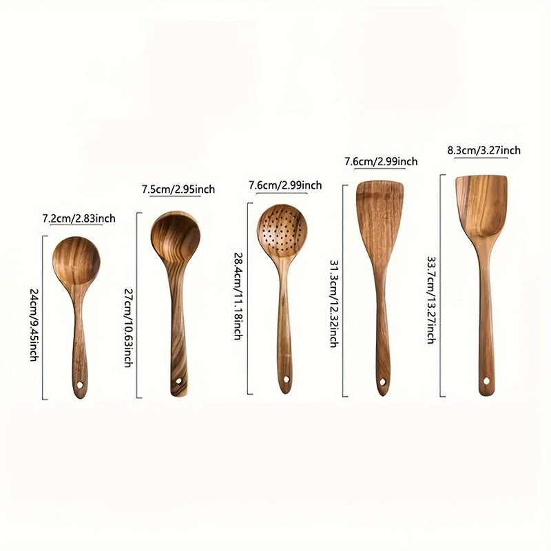 Houten Keukengerei Set Met Vijf Onderdelen