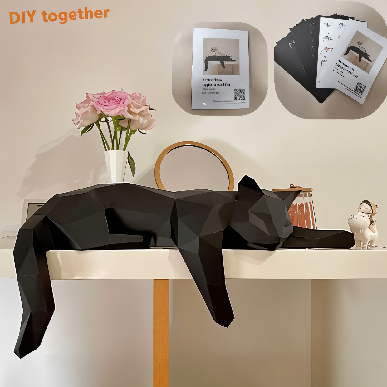 3D origami kat DIY dekoration til moderne indretning