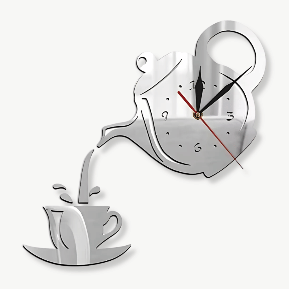 Wandklok met Thee‑ en Koffiesilhouet en Stil Quartzmechanisme